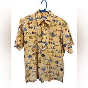 Vtg Reyn Spooner Nautical Theme 1/4 Button  Pullover‎ Short Sleeve Size Men’s L